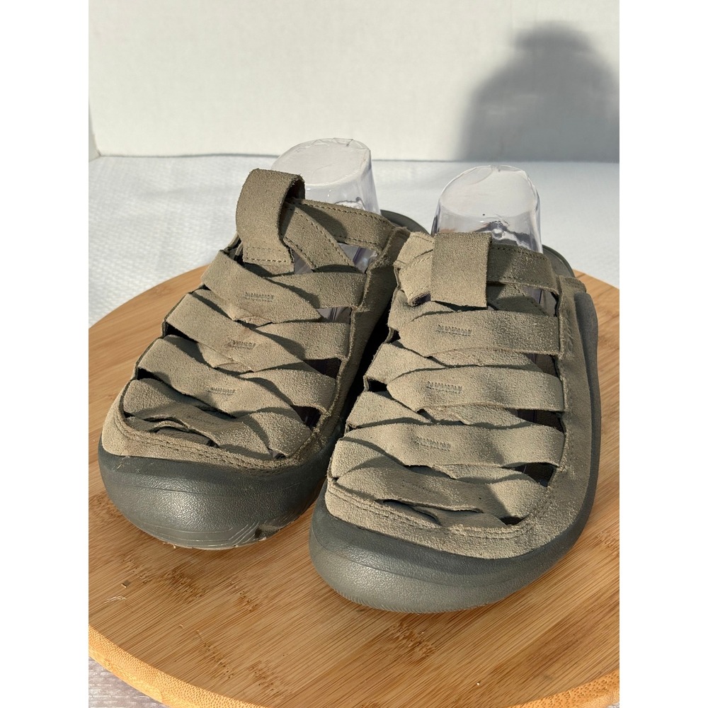 Oboz Campster Mens 11 Suede Woven Slide Sandals Taupe Olive Hiking Clogs